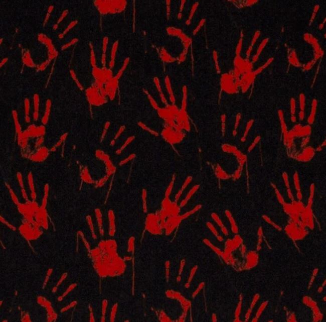Úplet v čiernej farbe s halloweenskou potlačou červenej dlane 20854/069