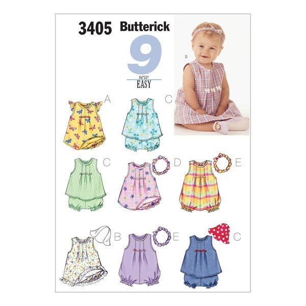 Strih Butterick dievčenské dojčenské oblečenie NB,S,M 3405/NB