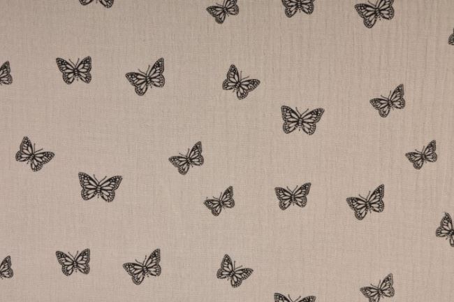 Mušelín v béžovej farbe s potlačou motýlikov 04612/052