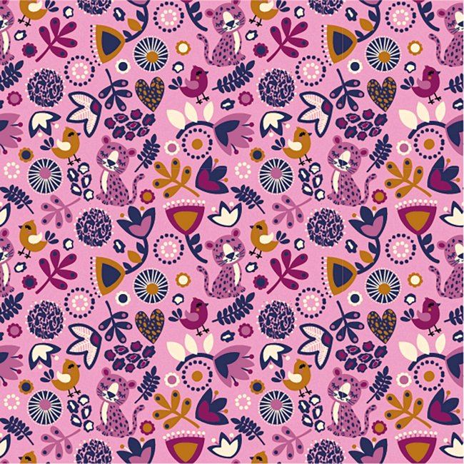 Bavlnený úplet v ružovej farbe s folklórnym vzorom 12600/013