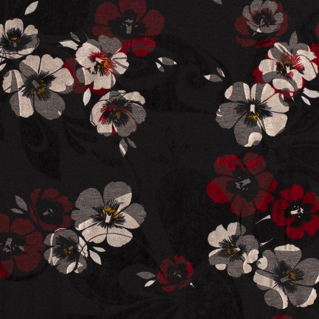 Úplet v čiernej farbe s kvetinovým a semišovým vzorom 14441/069