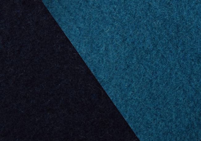 Luxusná obojstranná kabátová látka v kombinácii modrej a petrolejovej farby AV001