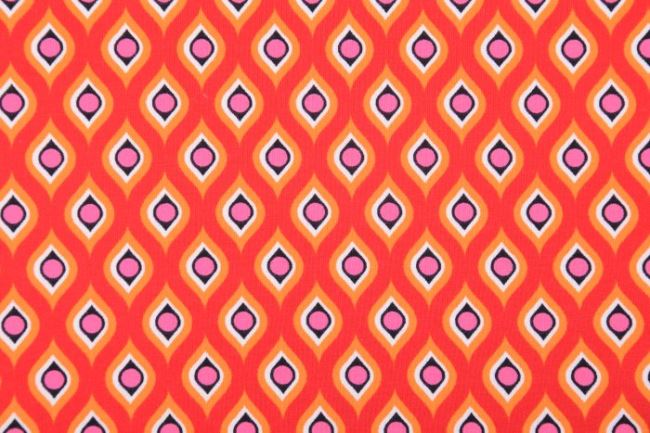 Bavlnený úplet v červenej farbe s geometrickým vzorom 63782