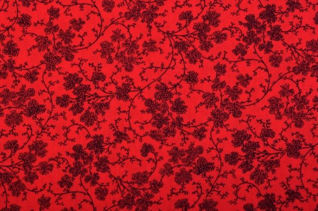 Červená bavlnená látka s potlačou kvetín 128.745.3013