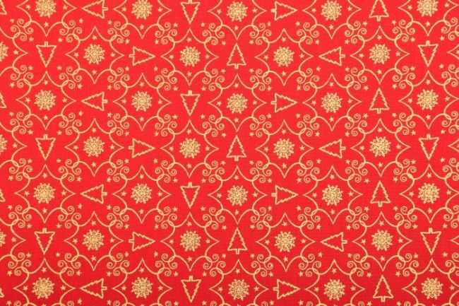 Vianočná látka z bavlny v červenej farbe so zlatým vzorom 128.560/5019