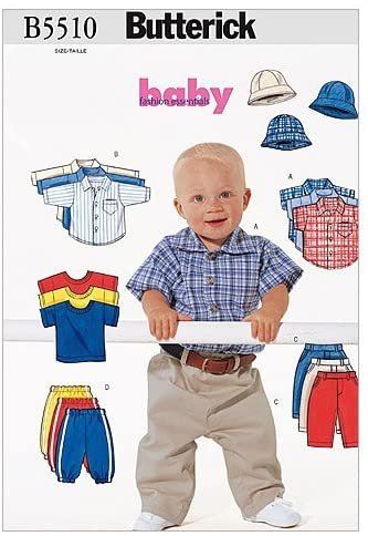 Strih Butterick na dojčenské tričko, košeľu, nohavice a klobúčik Lrg-Xlg B5510/Large