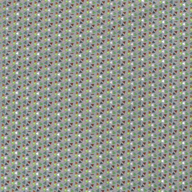 Bavlnená látka v šedej farbe s potlačou trojuholníkov 14399/023