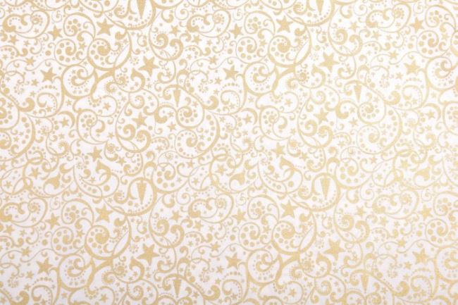 Vianočná látka z bavlny v smotanovej farbe so zlatými ornamentmi 12705/051