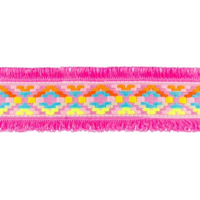 Popruh v jasne ružovej farbe so strapcami a vyšitým vzorom 32482