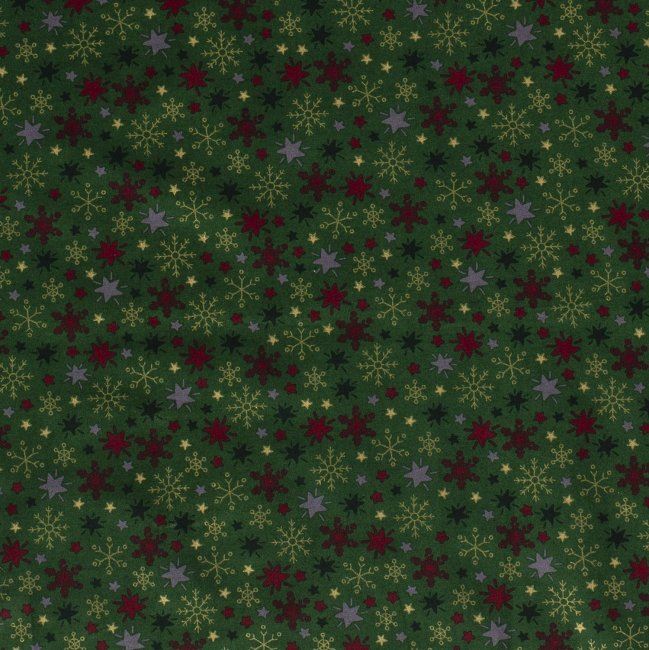 Vianočná látka z bavlny v zelenej farbe s potlačou hviezd 14703/025