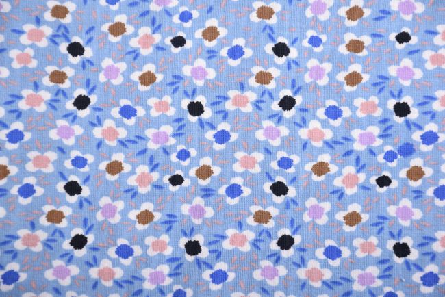 Bavlnený úplet v modrej farbe s potlačou drobných kvetov 16625/006
