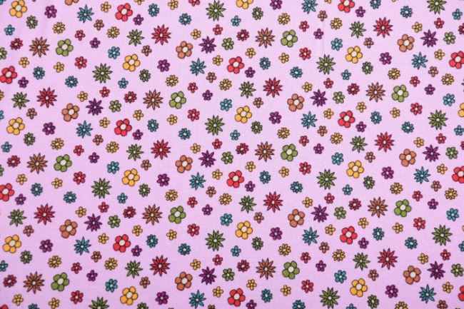 Viskózový úplet v ružovej farbe s kvetinovou potlačou 4112/012