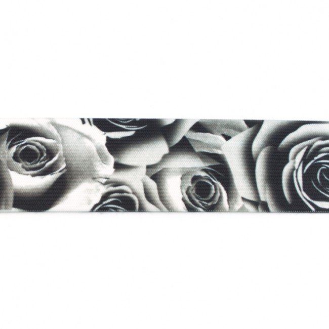 Ozdobná guma s čiernym vzorom ruží 4 cm 10348