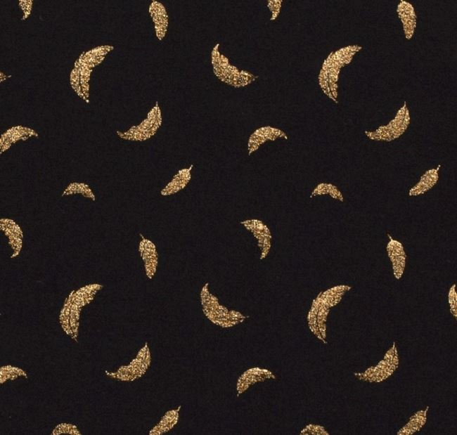 Bavlnený úplet v čiernej farbe s fóliovou potlačou pierok 18168/069