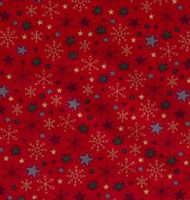 Vianočná látka z bavlny v červenej farbe s potlačou hviezd 14703/015