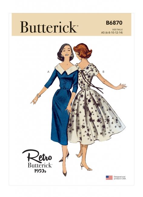 Strih Butterick na dámske retro šaty vo veľ. 32-40 B6870-A5
