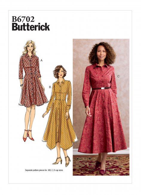 Strih Butterick na dámske prepínacie šaty vo veľkosti 44-52 B6702-E5