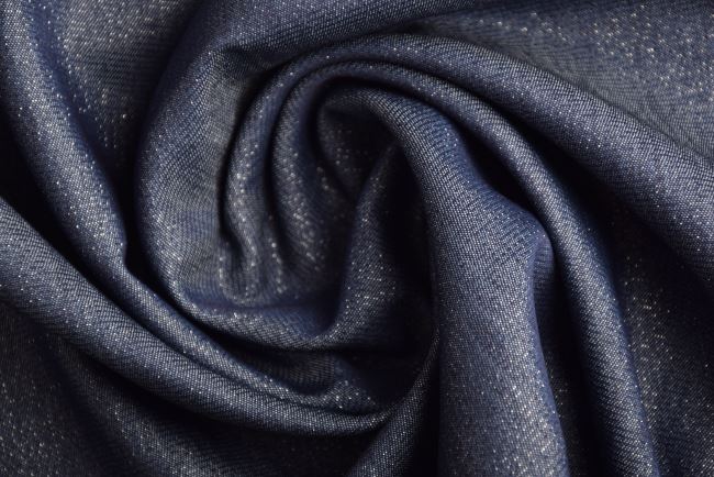 Košeľová džínsovina v tmavo modrej farbe so striebornou niťou Q11153-008D