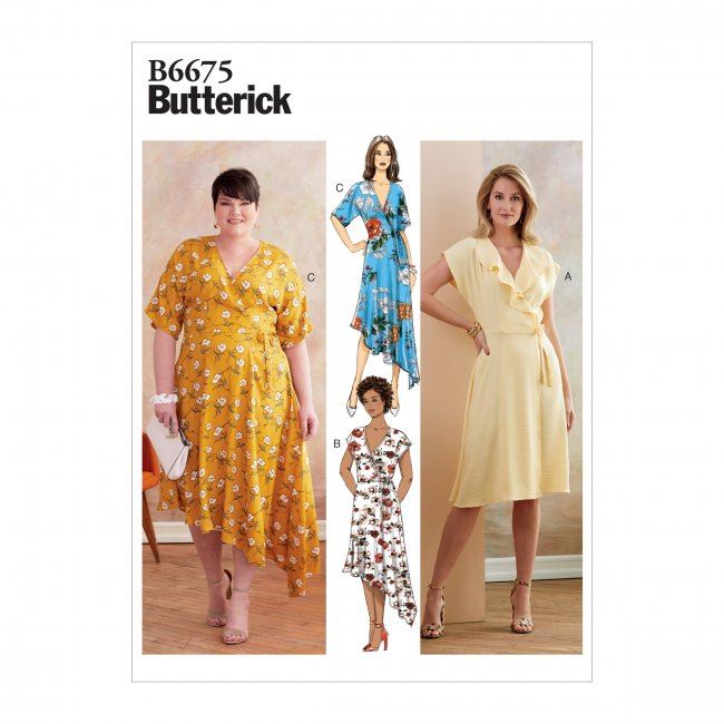 Strih Butterick na dámske zavinovacie šaty vo veľkosti 48-54 B6675-RR