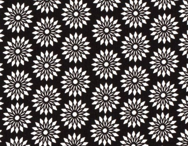 Viskózová krešovaná látka čiernej farby s kvetmi 15156/069