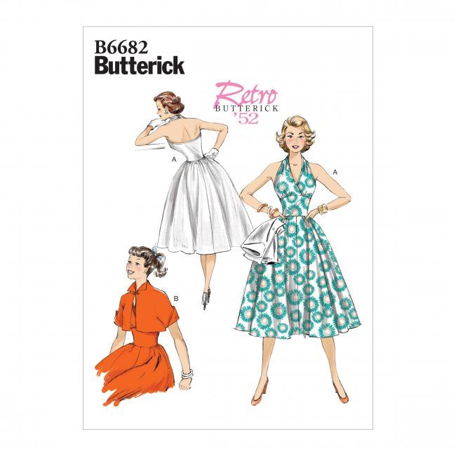 Strih Butterick na retro šaty vo veľkosti 36-44 B6682-A5