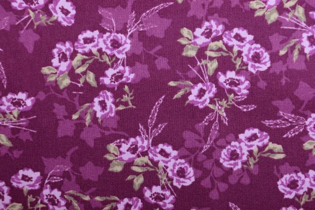 Popelín vo fialovej farbe s potlačou kvetín 19412/044