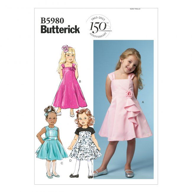 Strih Butterick na detské spoločenské šaty vo veľkosti 92-116 B5980/CDD