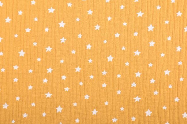 Mušelín v tmavo žltej farbe s potlačou hviezdičiek 13057/034