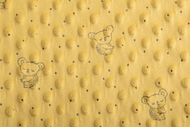 Minky fleece v okrovej farbe s potlačou koaly 15876/575