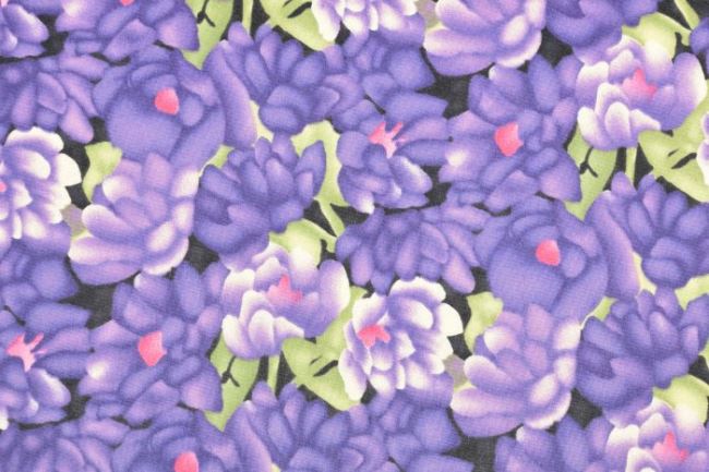 Americká bavlna na patchwork s potlačou fialových kvetín 199PYOPM/111