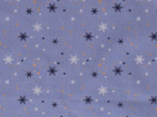 Vianočná látka z bavlny v modrej farbe s potlačou snehových vločiek 16702/006