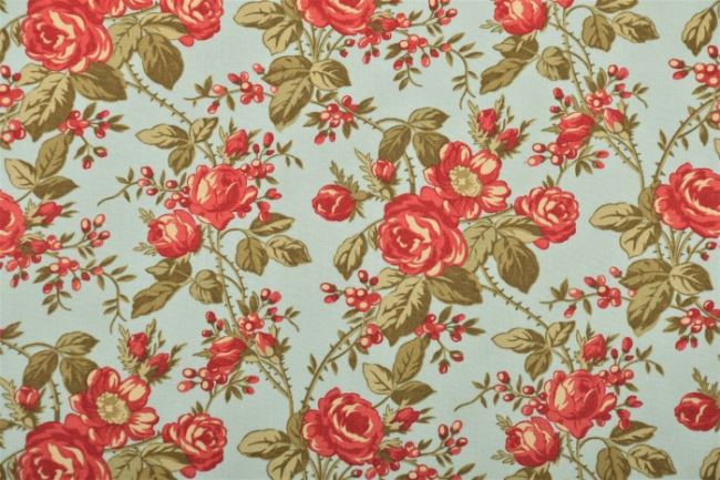 Americká bavlna na patchwork z kolekcie Rosewood v mentolovej farbe s kvetmi 44181-14