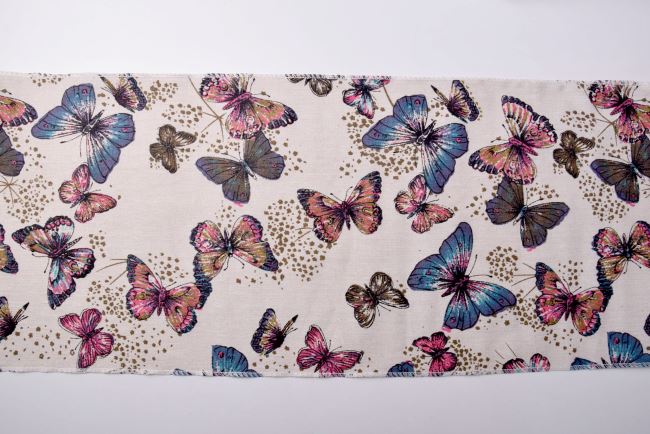 Ľaná stuha s potlačou motýľov 28 cm 07161