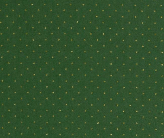 Vianočná látka z bavlny v zelenej farbe s potlačou zlatých bodiek 20701/025