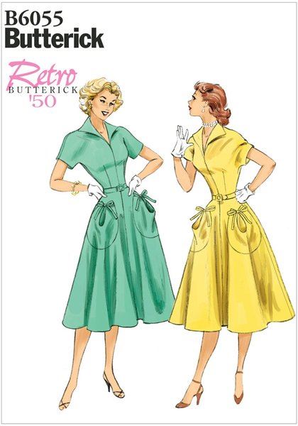 Strih Butterick na dámske retro šaty vo veľkosti 42-50 B6055-E5