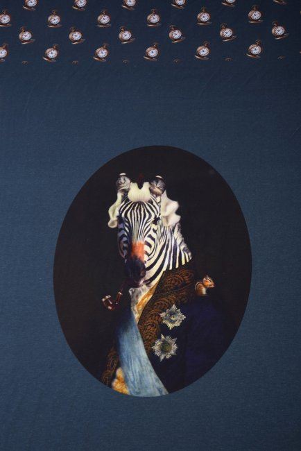 Bavlnený úplet v petrolejovej farbe s digitálnou potlačou zebry 80005