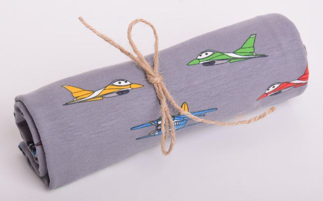 Rolička bavlneného úpletu v šedej farbe s potlačou lietadielok RO17734/063