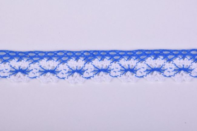 Bavlnená háčkovaná čipka v modro-bielej farbe 11409