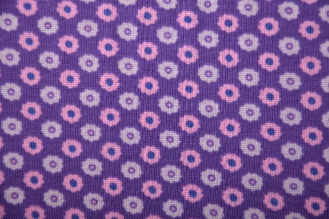 Bavlnený úplet vo fialovej farbe s potlačou kvetov TG26077