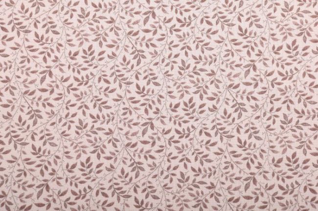 Americká bavlna na patchwork v béžovej farbe s hnedými lístočkami 13824-17