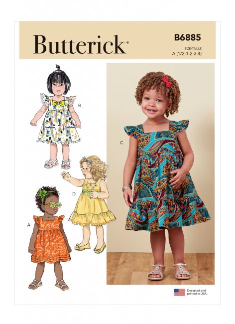 Strih Butterick na detské šatôčky vo veľ. 1/2-4 B6885-A