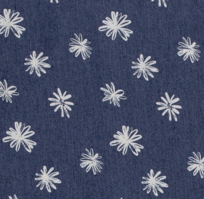 Džínsovina v modrej farbe s potlačou kvetov 19004/003