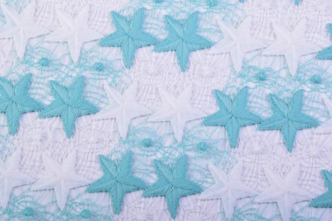 Čipka s tkaným vzorom mentolových hviezd 5895/050-08