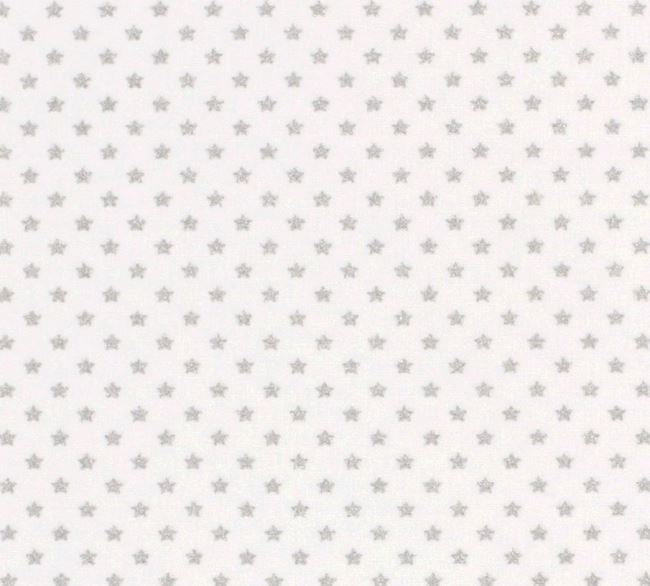 Vianočná látka z bavlny v smotanovej farbe s potlačou strieborných hviezdičiek 20703/151