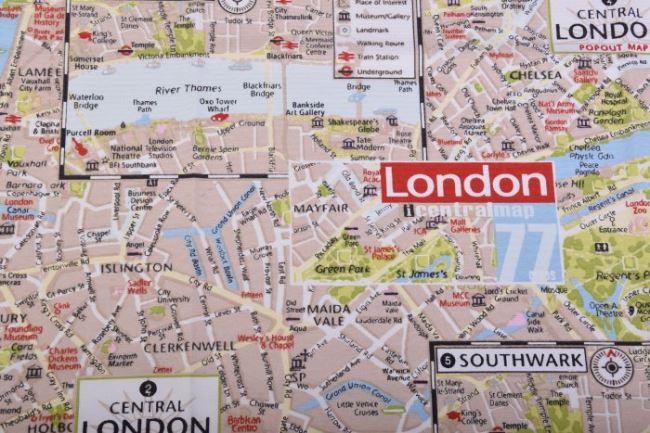 Dekoračná látka s potlačou mapy Londýna 1165/052