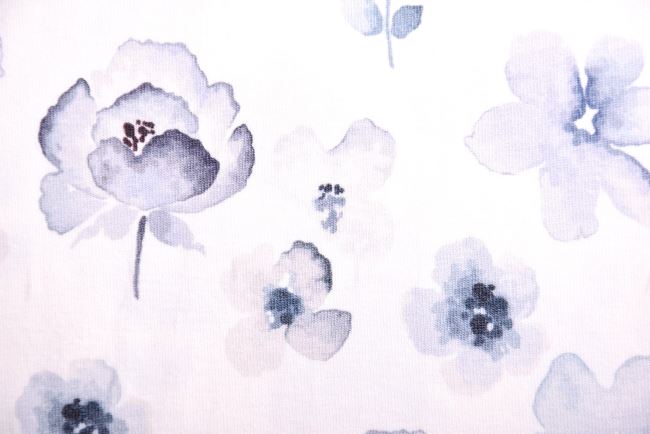 Bavlnený úplet v smotanovej farbe s digitálnou potlačou kvetín 186579