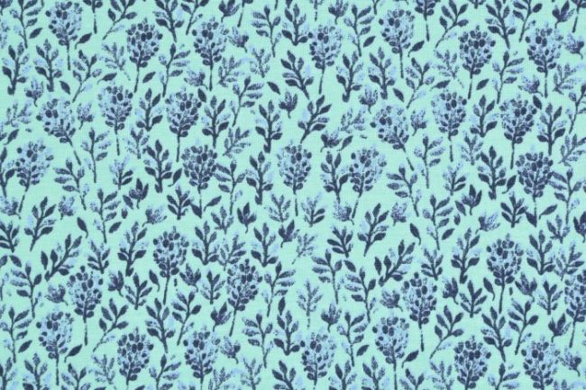 Bavlnený úplet modrej farby s kvetmi 134.018.0003