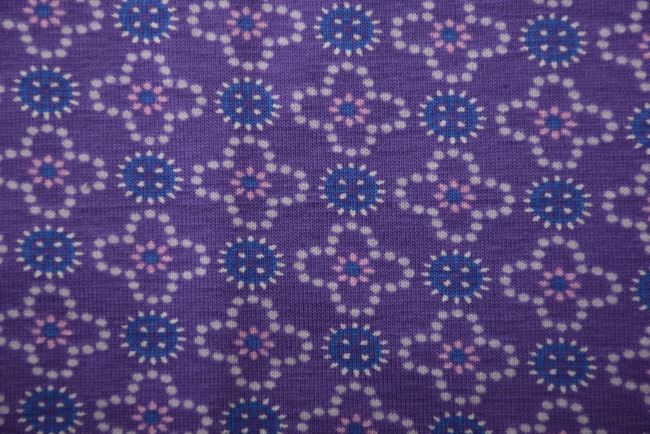 Bavlnený úplet vo fialovej farbe s potlačou kvetov TG260771