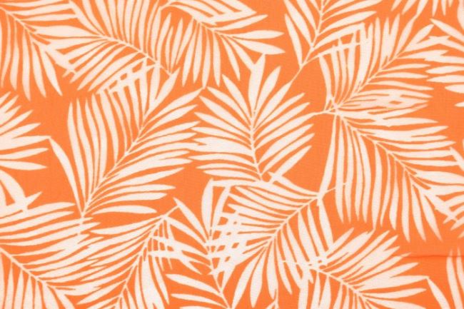 Priesvitná blúzkovina v oranžovej farbe s tropickými listami 26066