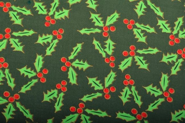 Vianočná zelená bavlna s potlačou cezmíny 05987/028